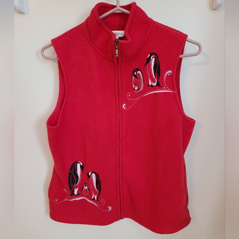 🌟Northern Reflections Red Fleece Penguin Vest Size Small